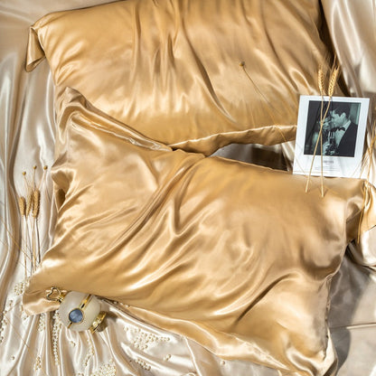 48x74cm Smooth Satin Pillowcase Solid Color Soft Bedding Pillow Cover Camel