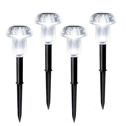 4 Piece Solar Mushroom Rhinestone Ground Stake Lights - White