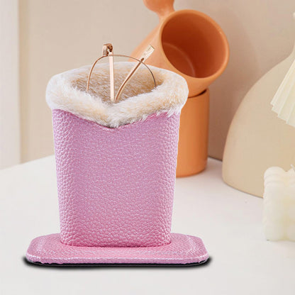 Soft Plush Lined Eyeglasses Desk Holder PU Leather Glasses Display Stand With Base-Pink