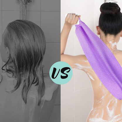 2 Piece Long Back Scrubber Towel - Purple and Green