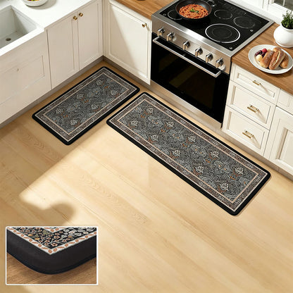 2 Piece Diatomite Kitchen Floor Mat Set - Black
