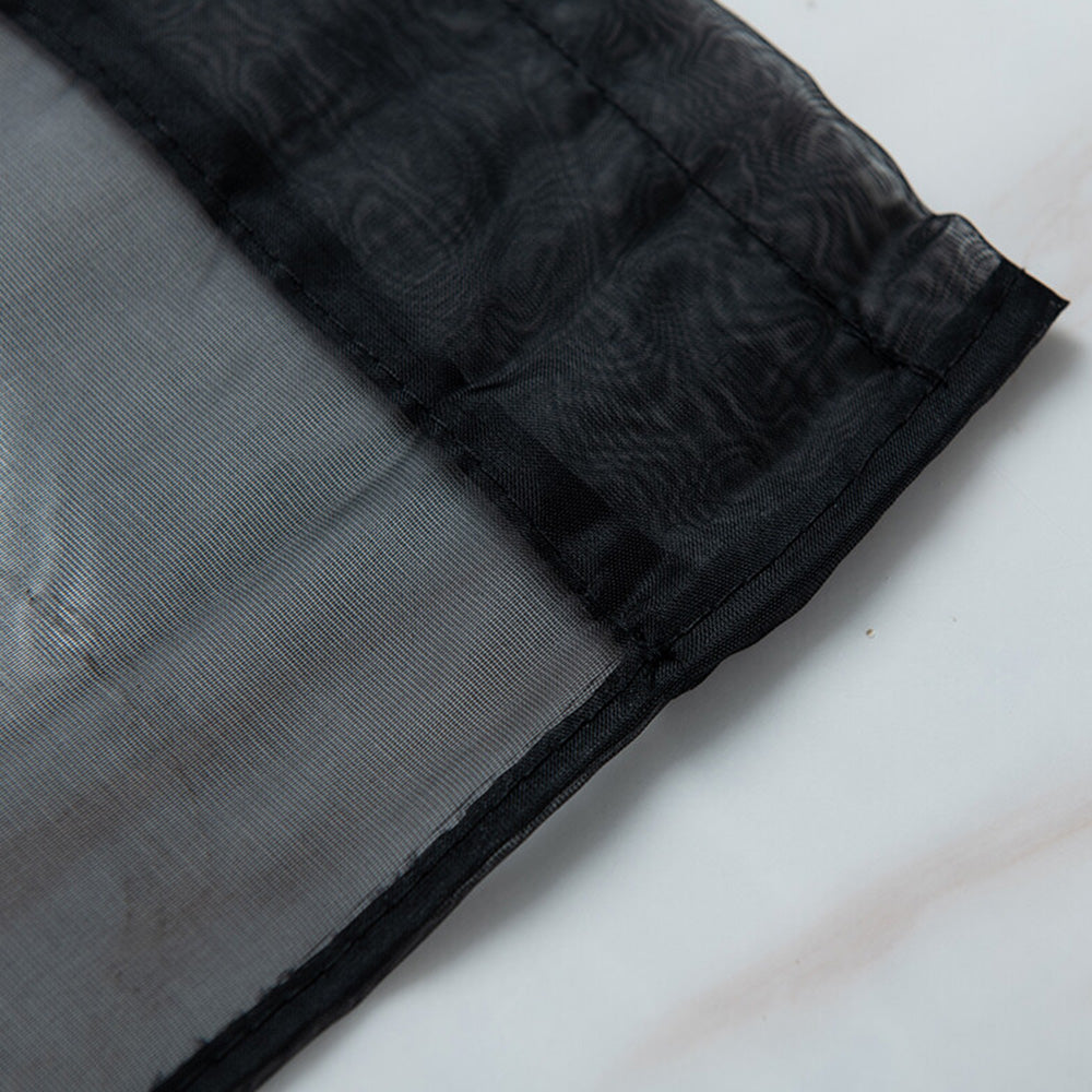 3 Piece Polyester Sheer Rod Pocket Curtains for Window Door  Divider - Black
