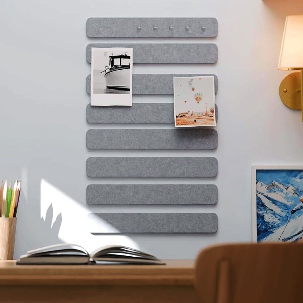 8 Piece Self Adhesive Felt Display Strips with 35 Push Pins - Grey