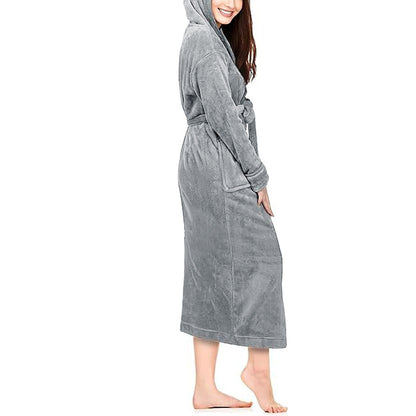 Warm Hooded Bathrobe Long Cozy Spa Hoodie Robes for Ladies Gray