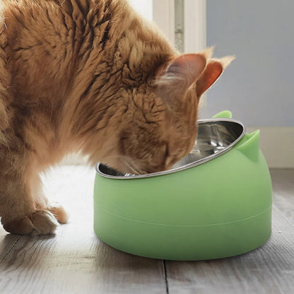 400ml Stainless Steel Tilted Pet Bowl Non-Slip Raised Feeder for Cats and Dogs-Green