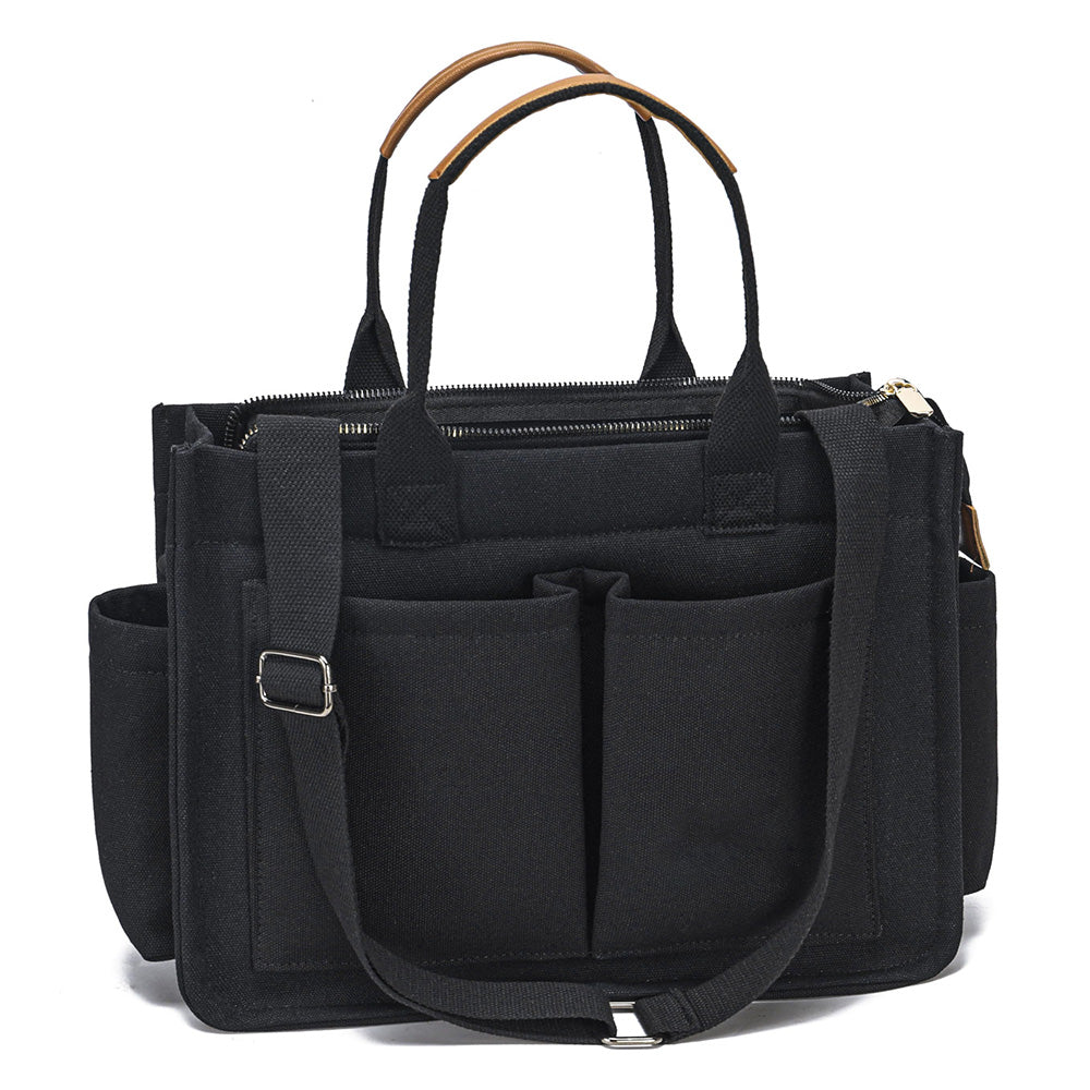Large Canvas Tote Bag for Women Laptop Work Book Bags Crossbody Handbag Shoulder Travel Gym Bag Black