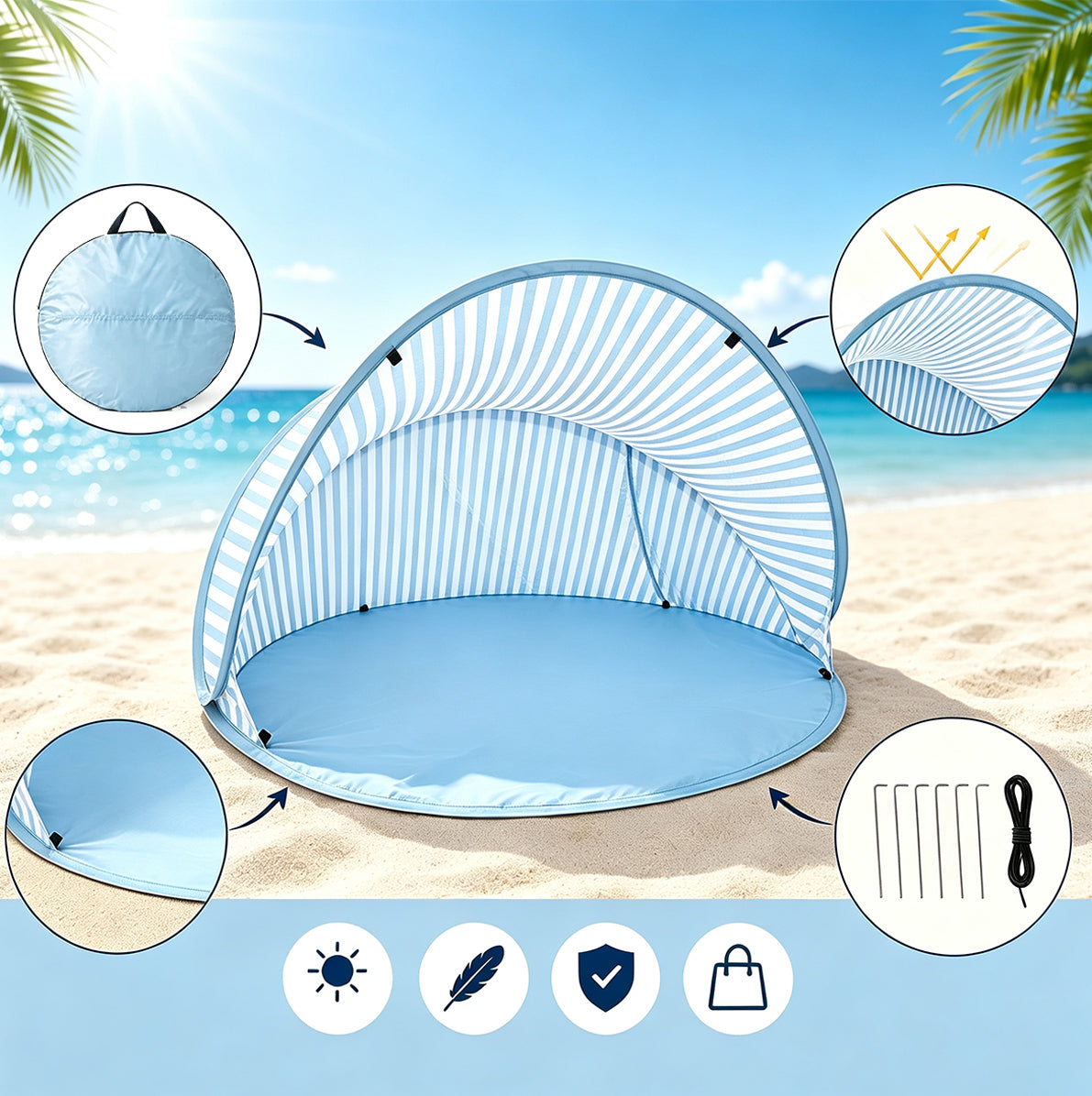 Pop Up Beach Sun Shade Tent for 1 to 2 People - Blue
