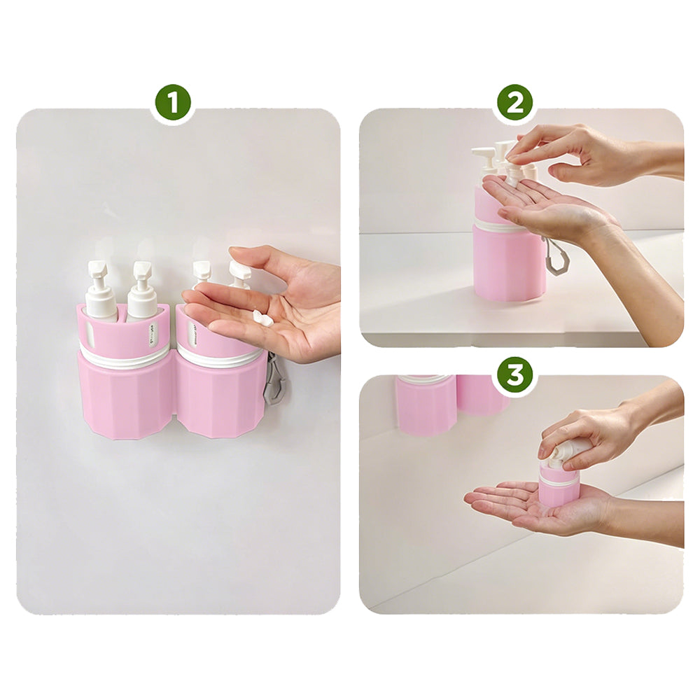 4 in 1 Travel Dispenser Bottle Set with Suction Cup for Toiletries-Pink