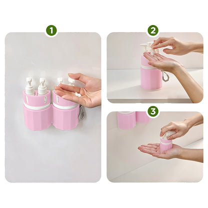 4 in 1 Travel Dispenser Bottle Set with Suction Cup for Toiletries-Pink