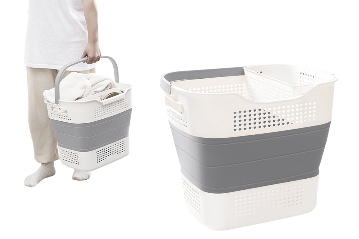 35L Collapsible Laundry Basket Clothes Hamper Washing Cleaning Organizer Bin-Grey