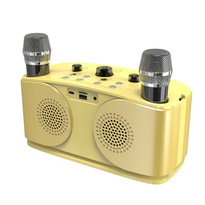 Wireless Bluetooth Karaoke Speaker with 2 Microphone Home KTV Set Gold
