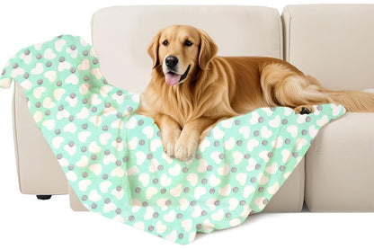 107x75cm Fluffy Fleece Dog Blanket Mat Paw Print Puppy Kitten Throw Blanket -Green