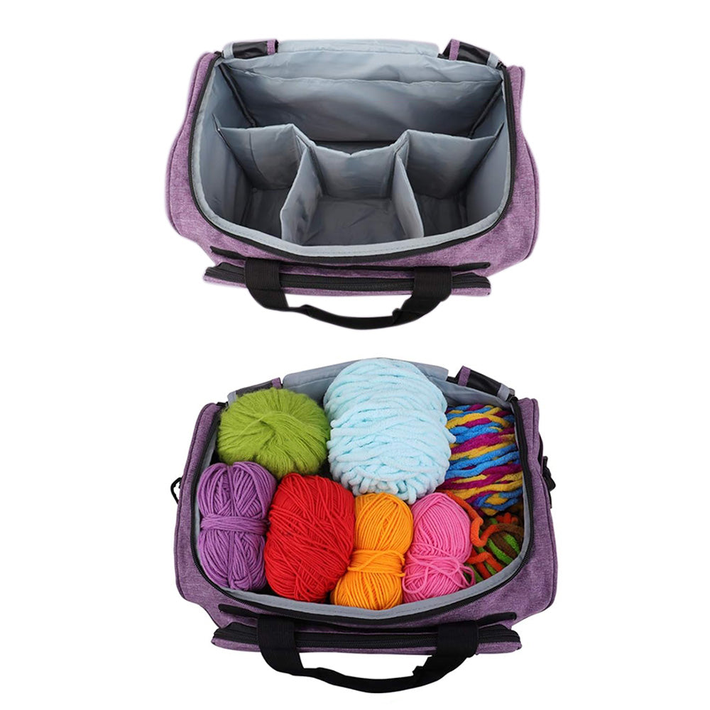 Knitting Storage Bag Wool Tote Crichet Hook Needles Accessories Organizer-Purple
