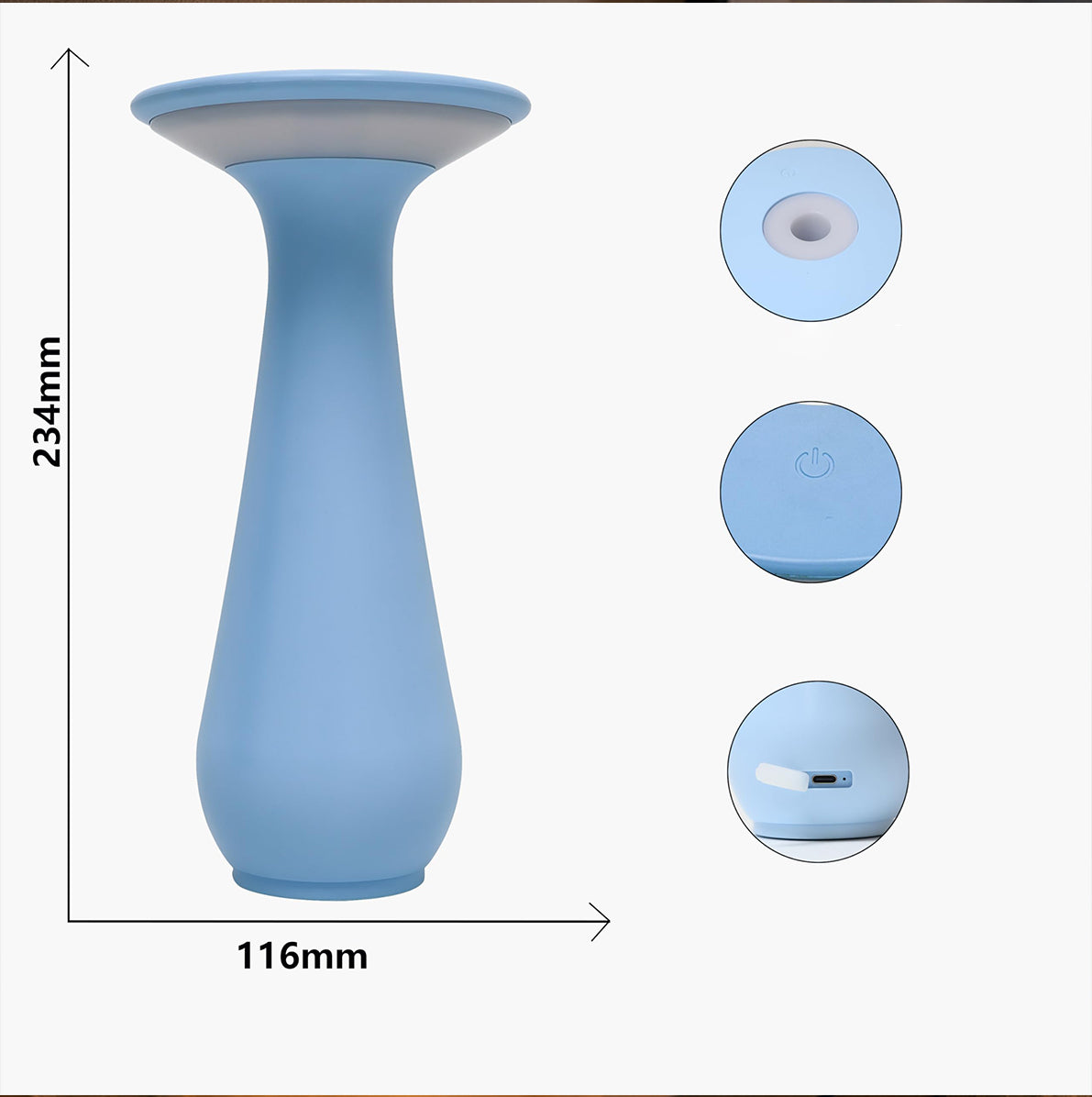 Rechargeable Vase Table Night Light with Warm Dimmable Glow - Blue
