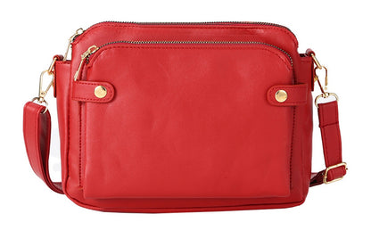 Soft Trendy Three Layer PU Leather Crossbody Purse Shoulder Bag Handbags-Red