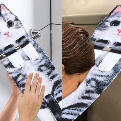 Cute Cat Quick-Dry Hanging Hand Towels Decorative for Bathroom Kitchen-Black white