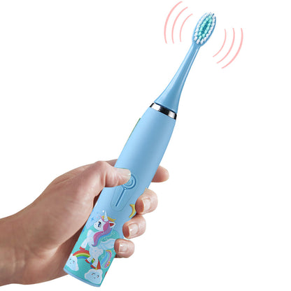 Kids Cartoon Electric Toothbrush Rechargeable Speed Control Toothbrush with 6 Replacement Heads Blue