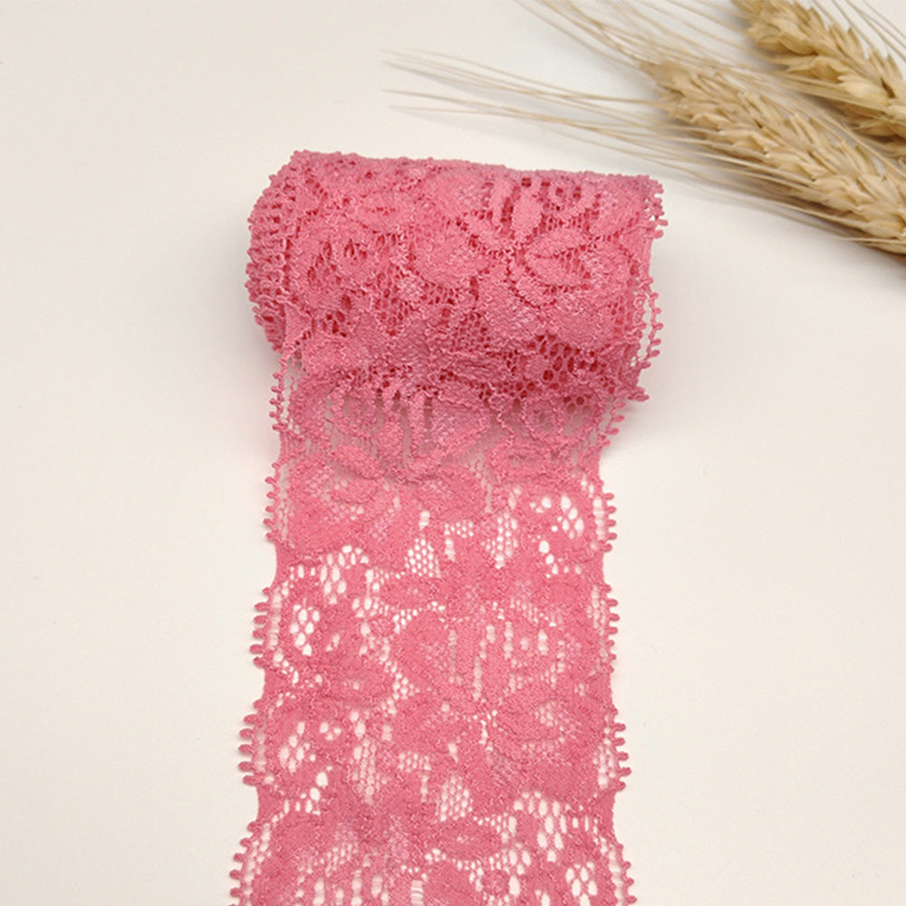 10 Yards Elastic Floral Lace Trim Stretch Ribbon for Sewing and DIY Crafts - Pink