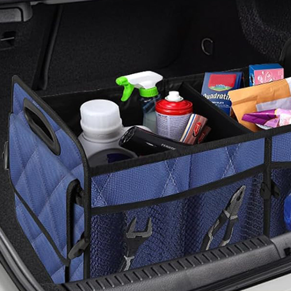55L Foldable Car Trunk Organzier 6-Pocket Storage Box for Home Car Office Blue