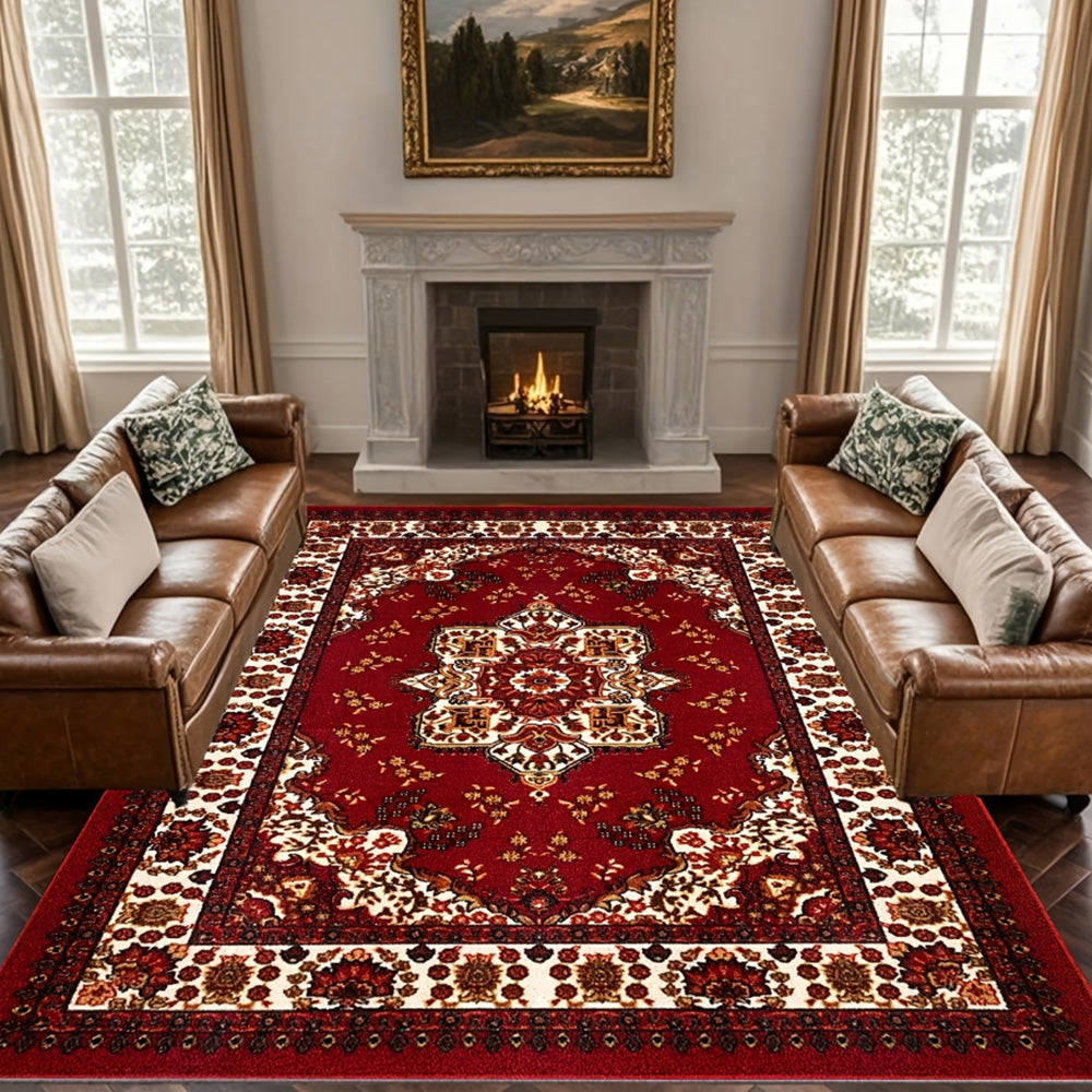 Crystal Velvet Vintage Boho Rug Non-Slip Floor Carpet for Bedroom Dining Room-Red