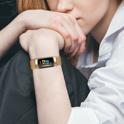 For Fitbit Charge 5 Replacement Stainless Steel Magnet Strap Milanese Band Rose Gold