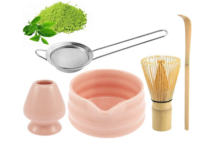 5Pcs Matcha Set Whisk Bowl Spout Scoop Pink