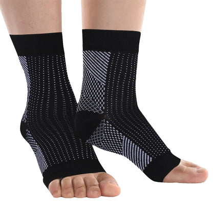 2 Pair of Compression Socks Ankle Compression Sleeve Heels Arch Support Socks Black