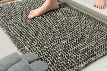Waffle Bath Mat Super Absorbent Non Slip Bathroom Rug Rubber Backed Bath Rug -Green