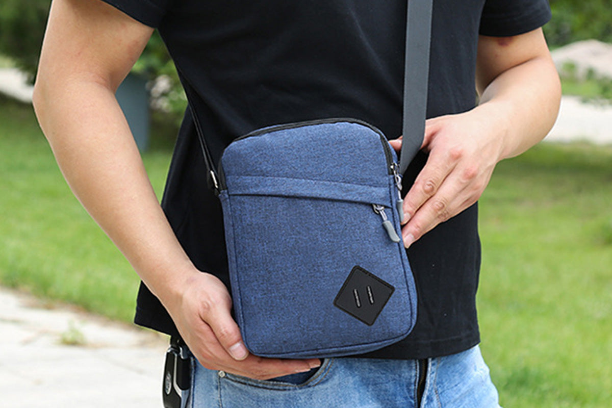 Men's Oxford Crossbody Shoulder Bag with Adjustable Strap and Multi-Pocket Messenger Design-Blue