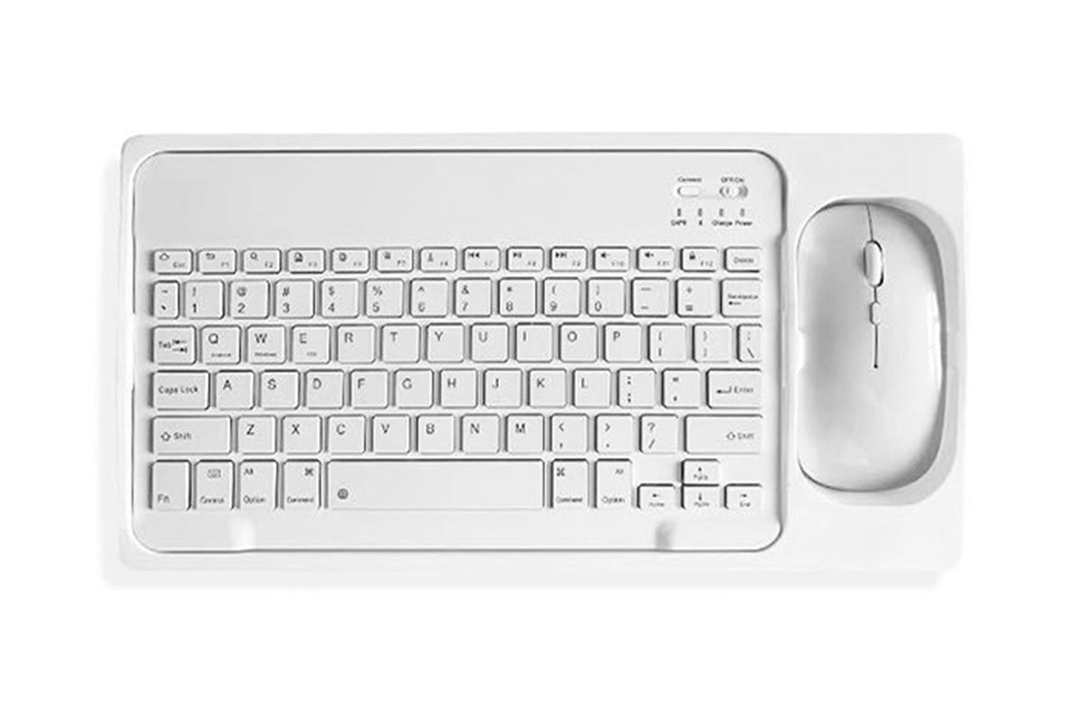 Ultra Slim Portable Wireless Bluetooth Keyboard Mouse Combo for Tablet Laptop -White
