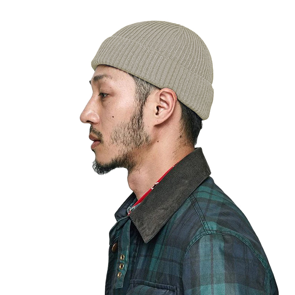 Unisex Mini Fisherman Beanie Winter Spring Hat Knitted Cap Beige