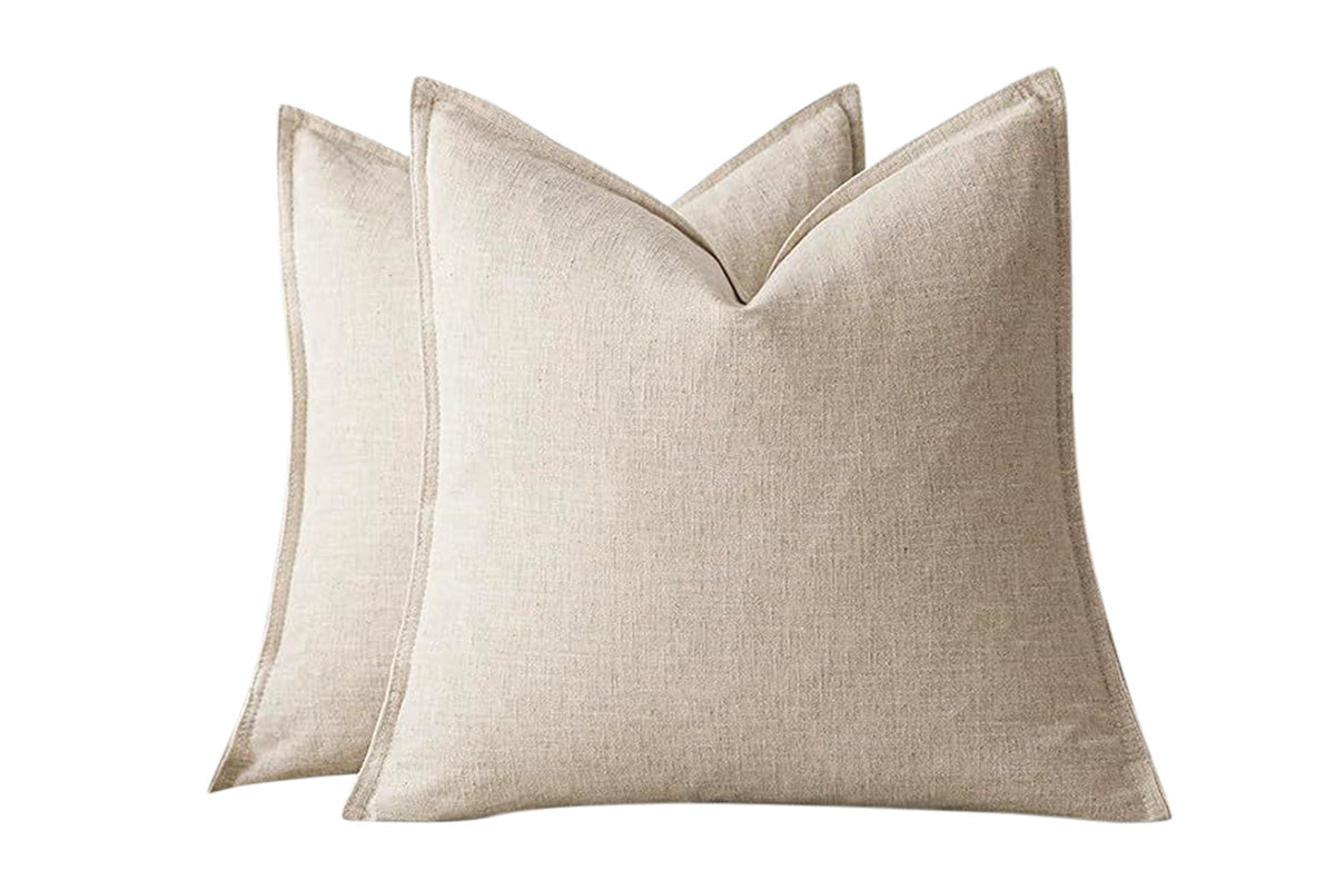 2Pcs Linen Plain Solid Colour Cushion Cover Decorative Pillow Case-Khaki
