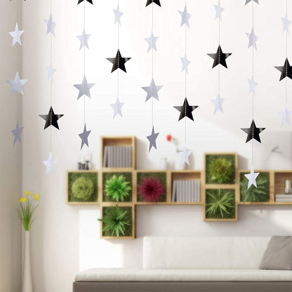 5Pcs 4m Paper Star Garland Hanging Party Decorations for Birthday Backdrop Silver