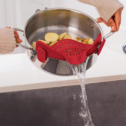 Clip-On Silicone Kitchen Strainer ââ‚?For Pasta  Noodles  Vegetables  Fruit Red