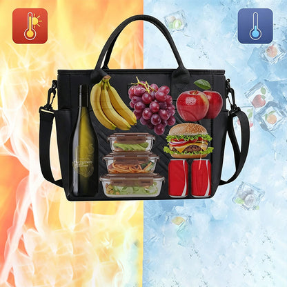 Large Capacity Insulated Lunch Tote Bag - Black