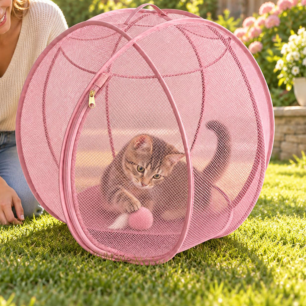 Cat Hamster Ball for Outside Rolling Cat Enclosure Pop Up Playpen - Pink