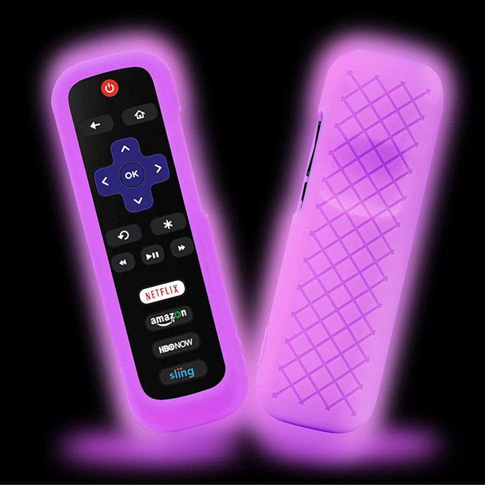 2 Pack Glow in The Dark Silicone Case Cover for Roku TV Remote -Purple