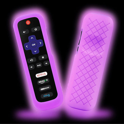 2 Pack Glow in The Dark Silicone Case Cover for Roku TV Remote -Purple