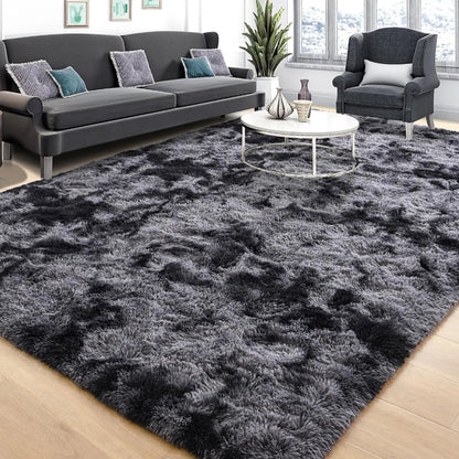 Plush Area Rug Soft Fluffy Carpet for Bedroom Living Room Dorm Room-Black