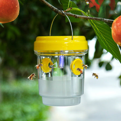 2 Pack Solar Powered Wasp Traps Outdoor Hanging Carpenter Bee Catchers Yellow
