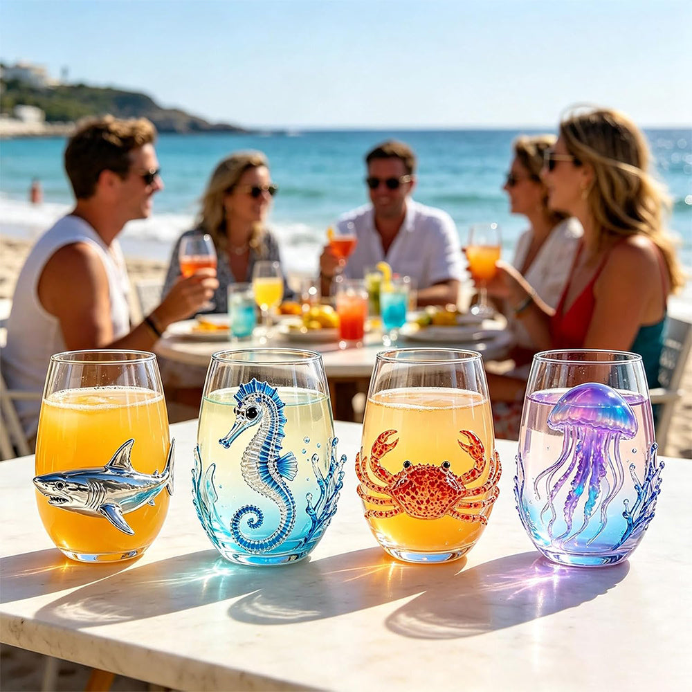 5 Piece 3D Ocean Animal Glass 350ml Borosilicate Wine Glass