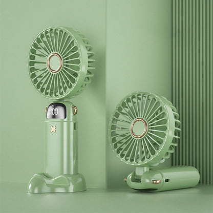Portable Handheld Fan with LED Display 5-Speed Cooling Hand Fan Foldable for Outdoor Travel Camping Green