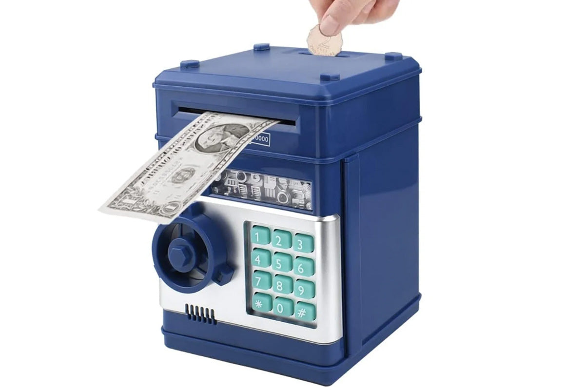 Electronic ATM Piggy Bank with Password Lock Money Coin Saving Box Toys for Little Ones Gifts -Blue