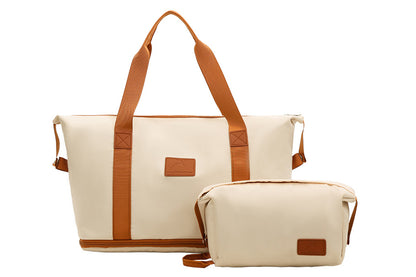 2Pcs Expandable Overnight Travel Duffel Bag Set Weekender Bag with Toiletry Bags -Khaki