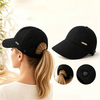 Wide Brim Quick Dry Sun Hat with Ponytail Opening and Hook - Black