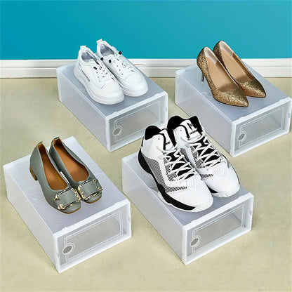 2 Pcs Clear Stackable Shoe Boxes Plastic Sneaker Containers for Closet Under Bed-WHite