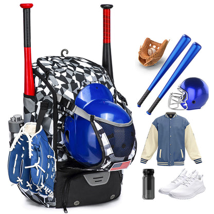 Large Capacity Baseball Bag Softball Bat Bag with Shoe Compartment Black and White