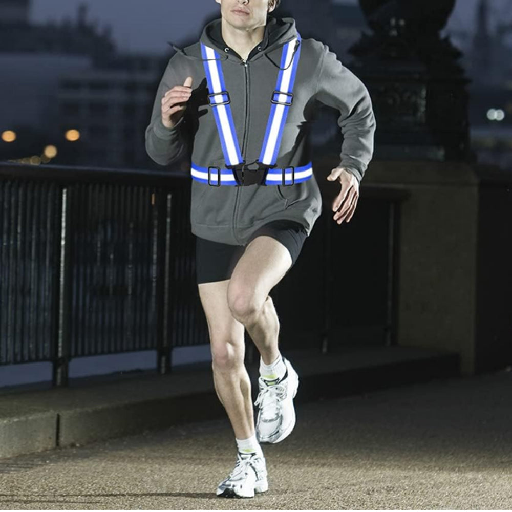 2Pcs Adjustable Reflective Vests and 4 Bands High-Visibility Elastic Gear for Night Running Cycling Blue