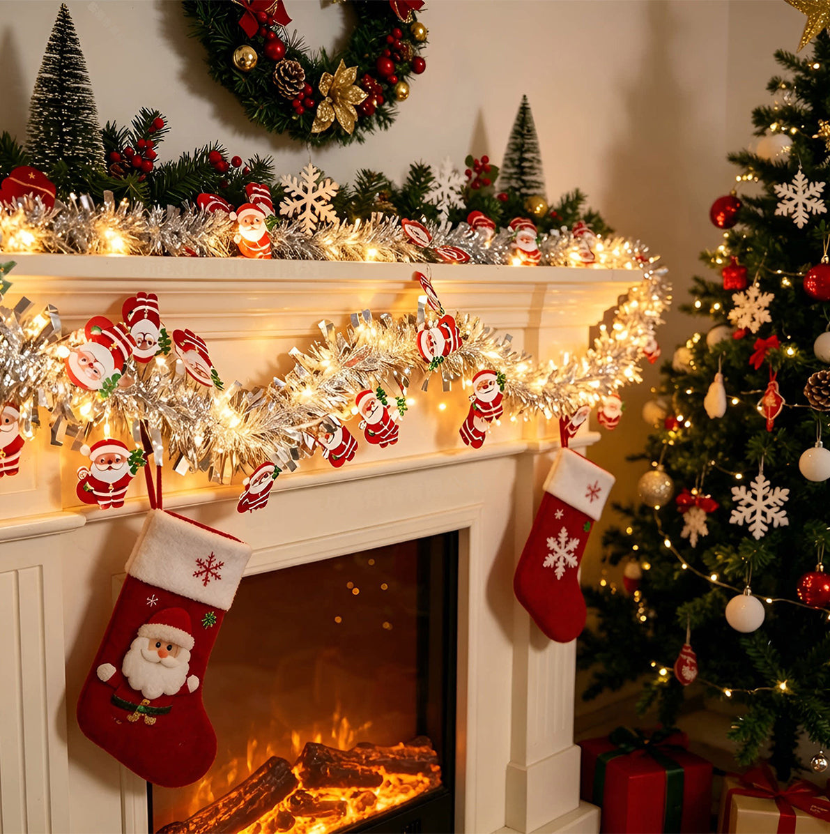 2 Pack Christmas LED String Lights LEDs Battery Powered Garland - Silver