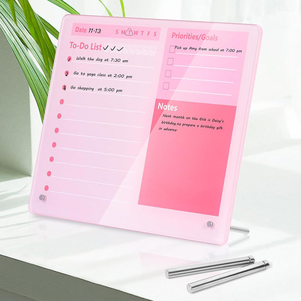 Thick Acrylic Dry Erase Board for Desk Planner with Stand-Pink